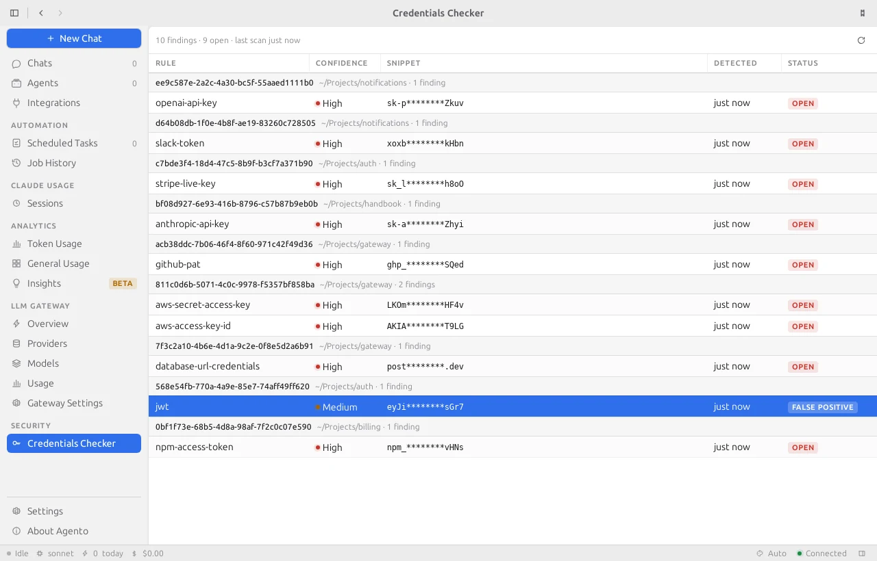 The JWT finding now marked as a false positive